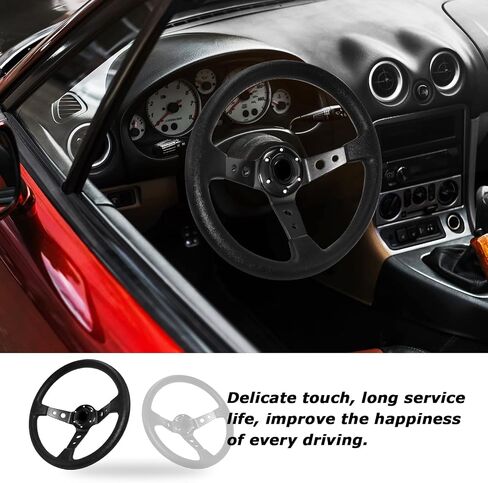 MOTAFAR Universal Racing Steering Wheel, Gaming Steering Wheel 13.6" 6 Bolts Grip Vinyl Leather Deep Dish with Horn Button for Race/Rally/Motorsport/Car Sim Driving(Black) in Saudi Arabia