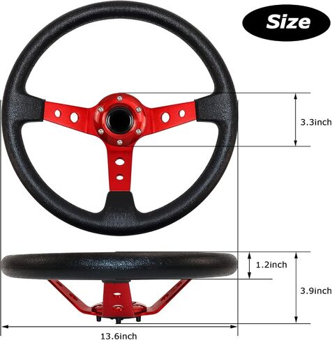 MOTAFAR Universal Racing Steering Wheel, Gaming Steering Wheel 13.6" 6 Bolts Grip Vinyl Leather Deep Dish with Horn Button for Race/Rally/Motorsport/Car Sim Driving(Black) in Saudi Arabia