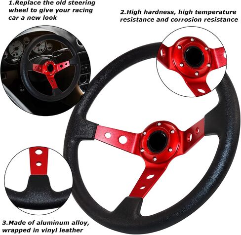 MOTAFAR Universal Racing Steering Wheel, Gaming Steering Wheel 13.6" 6 Bolts Grip Vinyl Leather Deep Dish with Horn Button for Race/Rally/Motorsport/Car Sim Driving(Black) in Saudi Arabia
