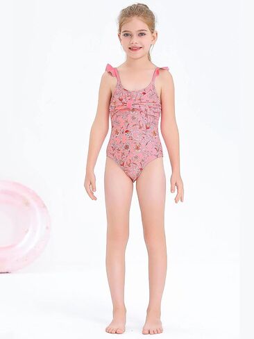 Haloumoning Girls One Piece Swimsuits Kids Bathing Suits Ruffle Bow Floral Beach Swimwear with Skirt 5-14 Years in Saudi Arabia