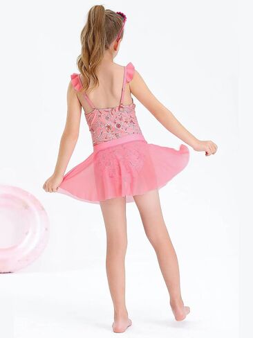 Haloumoning Girls One Piece Swimsuits Kids Bathing Suits Ruffle Bow Floral Beach Swimwear with Skirt 5-14 Years in Saudi Arabia