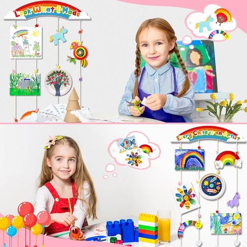 عرض فني للأطفال من Garybank بدون حفر لاصق للجدار، عرض عمل فني للأطفال لحرف رسومات الأطفال، انظر إلى ما صنعته من الخشب مع 32 مشبكًا لديكور غرفة نوم الفتيات (عبوتان) in Kuwait