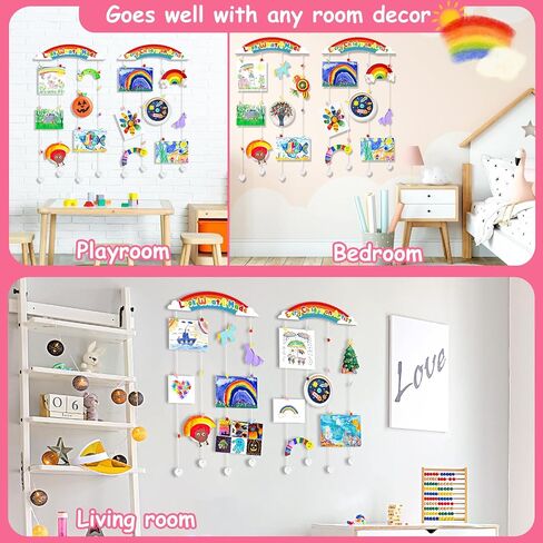 عرض فني للأطفال من Garybank بدون حفر لاصق للجدار، عرض عمل فني للأطفال لحرف رسومات الأطفال، انظر إلى ما صنعته من الخشب مع 32 مشبكًا لديكور غرفة نوم الفتيات (عبوتان) in Kuwait