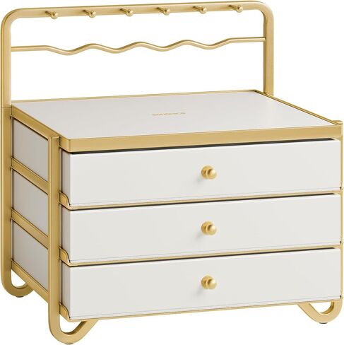 SONGMICS 3-Tier Jewelry Box, Drawer Jewelry Organizer, with Open Storage, Hanging Rack, for Vanity Table, Metal Frame, 8.1 x 8.9 x 9.3 Inches, Gift Idea, Cloud White UJBC168W01 in Saudi Arabia