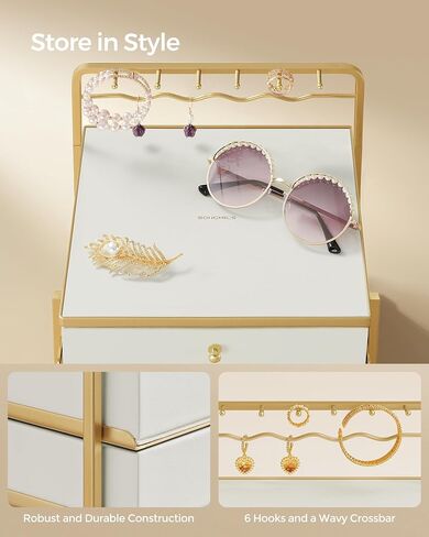 SONGMICS 3-Tier Jewelry Box, Drawer Jewelry Organizer, with Open Storage, Hanging Rack, for Vanity Table, Metal Frame, 8.1 x 8.9 x 9.3 Inches, Gift Idea, Cloud White UJBC168W01 in Saudi Arabia