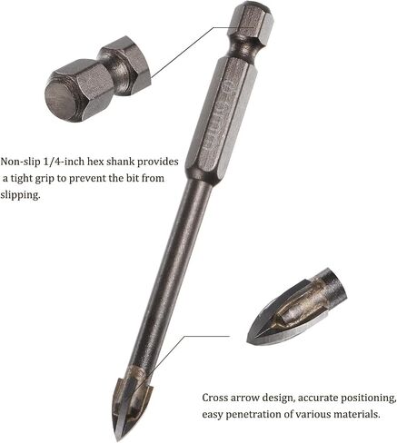 Kozelo 10pcs Titanium Masonry Drill Bit - [6mm x 78mm] Triangle Drill Bit with Hex Shank for Mirror and Ceramic Tile Use, Cross Arrow Design in Saudi Arabia