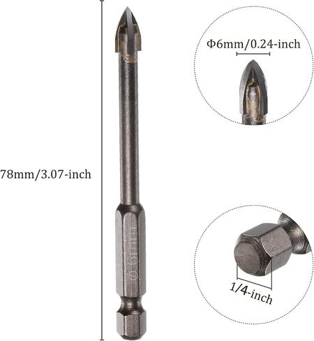 Kozelo 10pcs Titanium Masonry Drill Bit - [6mm x 78mm] Triangle Drill Bit with Hex Shank for Mirror and Ceramic Tile Use, Cross Arrow Design in Saudi Arabia
