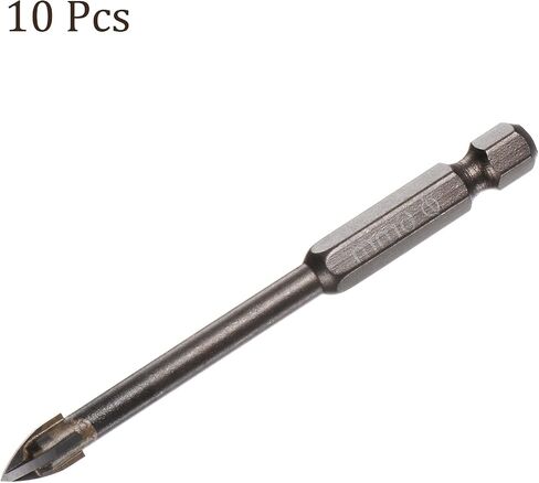 Kozelo 10pcs Titanium Masonry Drill Bit - [6mm x 78mm] Triangle Drill Bit with Hex Shank for Mirror and Ceramic Tile Use, Cross Arrow Design in Saudi Arabia