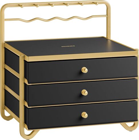 SONGMICS 3-Tier Jewelry Box, Drawer Jewelry Organizer, with Open Storage, Hanging Rack, for Vanity Table, Metal Frame, 8.1 x 8.9 x 9.3 Inches, Gift Idea, Cloud White UJBC168W01 in Saudi Arabia
