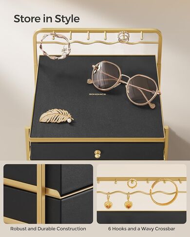 SONGMICS 3-Tier Jewelry Box, Drawer Jewelry Organizer, with Open Storage, Hanging Rack, for Vanity Table, Metal Frame, 8.1 x 8.9 x 9.3 Inches, Gift Idea, Cloud White UJBC168W01 in Saudi Arabia