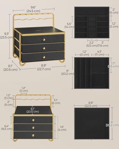 SONGMICS 3-Tier Jewelry Box, Drawer Jewelry Organizer, with Open Storage, Hanging Rack, for Vanity Table, Metal Frame, 8.1 x 8.9 x 9.3 Inches, Gift Idea, Cloud White UJBC168W01 in Saudi Arabia