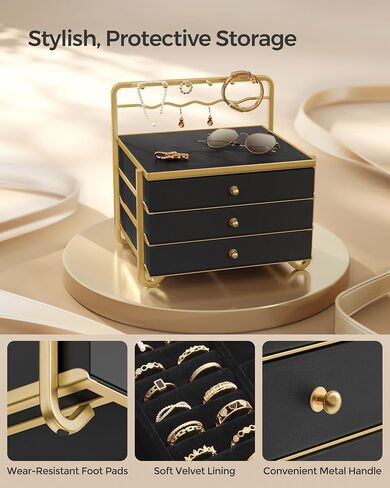 SONGMICS 3-Tier Jewelry Box, Drawer Jewelry Organizer, with Open Storage, Hanging Rack, for Vanity Table, Metal Frame, 8.1 x 8.9 x 9.3 Inches, Gift Idea, Cloud White UJBC168W01 in Saudi Arabia