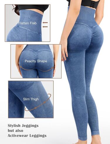 Lover-Beauty High Waisted Leggings for Women Jean Look Denim Leggings Thick Fake Jean Tummy Control Butt Lifting Jegging in Saudi Arabia