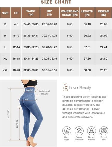 Lover-Beauty High Waisted Leggings for Women Jean Look Denim Leggings Thick Fake Jean Tummy Control Butt Lifting Jegging in Saudi Arabia