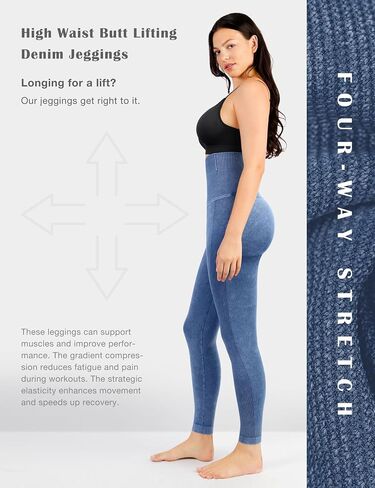 Lover-Beauty High Waisted Leggings for Women Jean Look Denim Leggings Thick Fake Jean Tummy Control Butt Lifting Jegging in Saudi Arabia