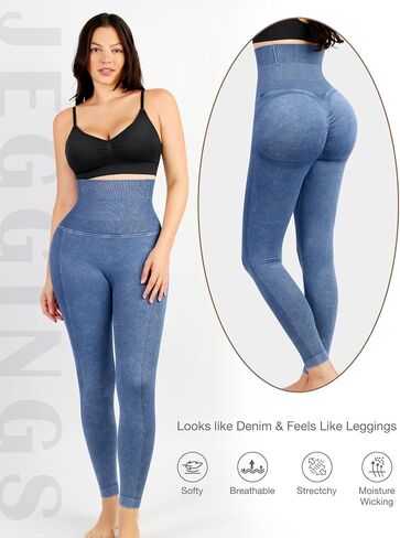 Lover-Beauty High Waisted Leggings for Women Jean Look Denim Leggings Thick Fake Jean Tummy Control Butt Lifting Jegging in Saudi Arabia