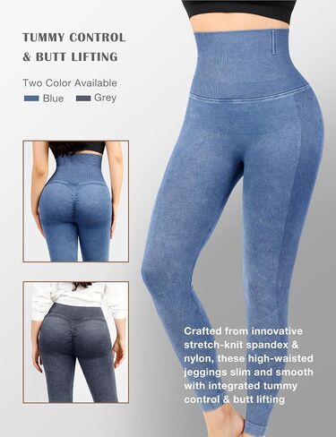 Lover-Beauty High Waisted Leggings for Women Jean Look Denim Leggings Thick Fake Jean Tummy Control Butt Lifting Jegging in Saudi Arabia