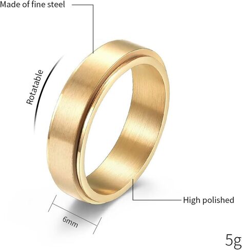 HIJONES Men Women's Stainless Steel Anxiety Rotatable Ring Polished Statement Wedding Band in Saudi Arabia
