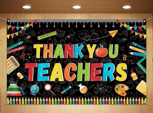 Sunwer Thank You Teachers Photo Booth Backdrop Teachers Appreciation Week Classroom Bulletion Board Party Background Decoration Supply (5.9×3.6ft) in Saudi Arabia