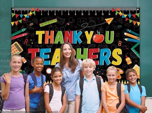 Sunwer Thank You Teachers Photo Booth Backdrop Teachers Appreciation Week Classroom Bulletion Board Party Background Decoration Supply (5.9×3.6ft) in Saudi Arabia