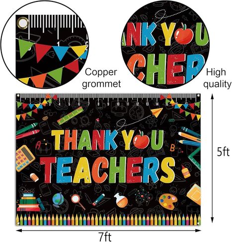 Sunwer Thank You Teachers Photo Booth Backdrop Teachers Appreciation Week Classroom Bulletion Board Party Background Decoration Supply (5.9×3.6ft) in Saudi Arabia