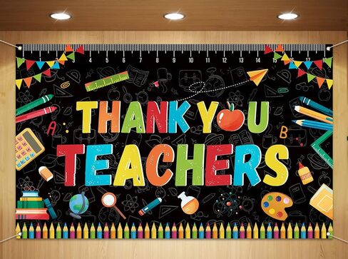 Sunwer Thank You Teachers Photo Booth Backdrop Teachers Appreciation Week Classroom Bulletion Board Party Background Decoration Supply (5.9×3.6ft) in Saudi Arabia