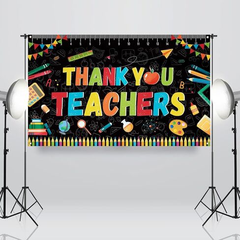 Sunwer Thank You Teachers Photo Booth Backdrop Teachers Appreciation Week Classroom Bulletion Board Party Background Decoration Supply (5.9×3.6ft) in Saudi Arabia