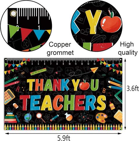 Sunwer Thank You Teachers Photo Booth Backdrop Teachers Appreciation Week Classroom Bulletion Board Party Background Decoration Supply (5.9×3.6ft) in Saudi Arabia
