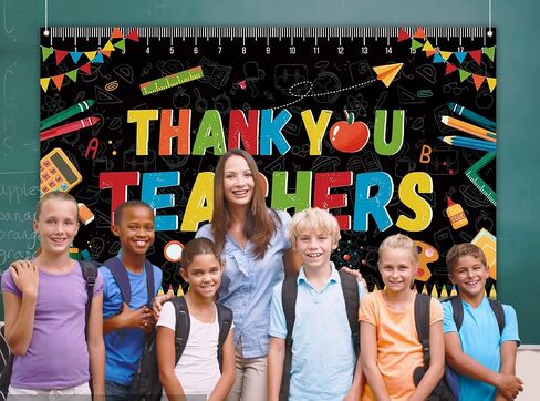 Sunwer Thank You Teachers Photo Booth Backdrop Teachers Appreciation Week Classroom Bulletion Board Party Background Decoration Supply (5.9×3.6ft) in Saudi Arabia