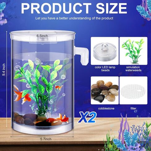 Nuogo 2 Pack Betta Fish Tank 360 Aquarium with LED Light 1 Gallon Self Cleaning Fish Bowl Small Fish Tank Starter Kit Desktop Decoration for Office Home Room Decor Turtle Reptile Shrimp Accessories in Saudi Arabia