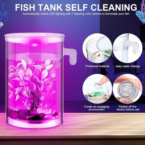 Nuogo 2 Pack Betta Fish Tank 360 Aquarium with LED Light 1 Gallon Self Cleaning Fish Bowl Small Fish Tank Starter Kit Desktop Decoration for Office Home Room Decor Turtle Reptile Shrimp Accessories in Saudi Arabia