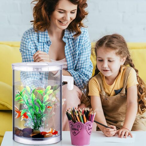 Nuogo 2 Pack Betta Fish Tank 360 Aquarium with LED Light 1 Gallon Self Cleaning Fish Bowl Small Fish Tank Starter Kit Desktop Decoration for Office Home Room Decor Turtle Reptile Shrimp Accessories in Saudi Arabia