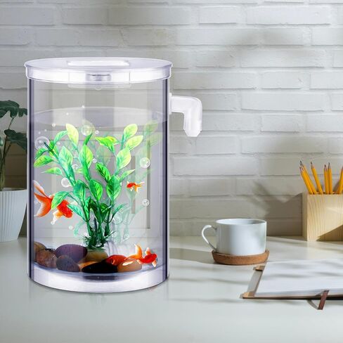 Nuogo 2 Pack Betta Fish Tank 360 Aquarium with LED Light 1 Gallon Self Cleaning Fish Bowl Small Fish Tank Starter Kit Desktop Decoration for Office Home Room Decor Turtle Reptile Shrimp Accessories in Saudi Arabia