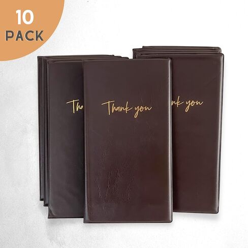 أولبيا 10 عبوات من مقدم فحص الضيوف للمطاعم، كتاب خادم بني، حامل قائمة من الجلد الصناعي للمقاهي، شكرًا لك على تقديم الفاتورة بكميات كبيرة (بني) in Kuwait