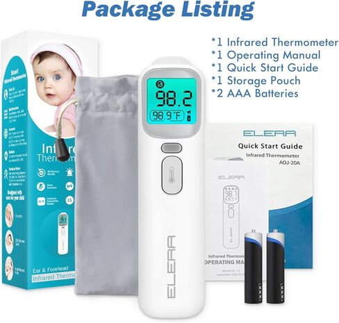 ميزان حرارة الطفل ELERA - مقياس حرارة الأذن للأطفال والرضع والبالغين، دقة رقمية مع قياس سريع في ثانية واحدة، تصميم 4 في 1 بدون تلامس مع وظيفة الذاكرة in Kuwait