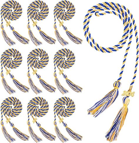 10 Pcs Graduation Cord with 2024 Charm, Graduation Blue Gold White Tassel Honor Cord for Graduation Students Grad Days College Season Senior Students Decoration in Saudi Arabia
