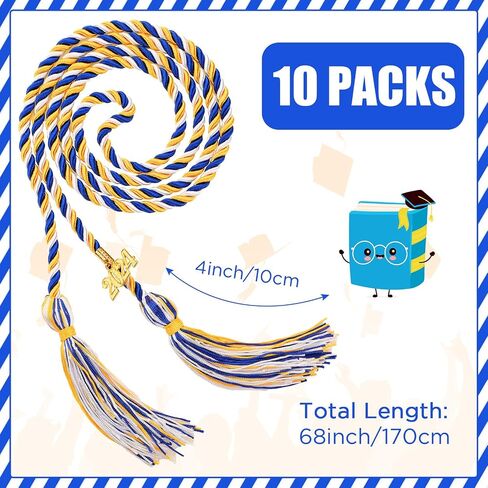 10 Pcs Graduation Cord with 2024 Charm, Graduation Blue Gold White Tassel Honor Cord for Graduation Students Grad Days College Season Senior Students Decoration in Saudi Arabia