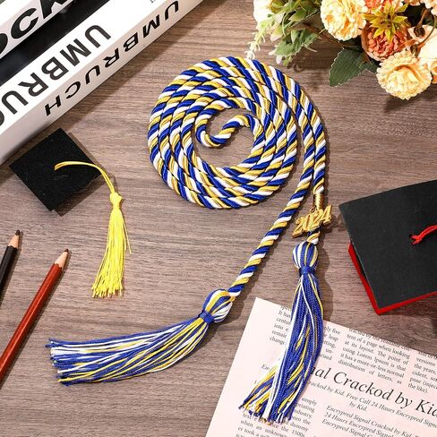 10 Pcs Graduation Cord with 2024 Charm, Graduation Blue Gold White Tassel Honor Cord for Graduation Students Grad Days College Season Senior Students Decoration in Saudi Arabia