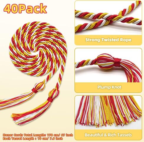 Wholelovein 40 Pack Graduation Honor Ropes Cords Bulk, Yarn Honor Cords with Tassel for High School Bachelor Gown College Graduation 2025(Red) in Saudi Arabia