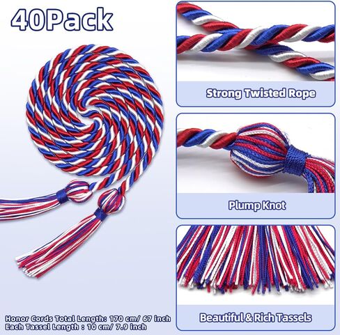 Wholelovein 40 Pack Graduation Honor Ropes Cords Bulk, Yarn Honor Cords with Tassel for High School Bachelor Gown College Graduation 2025(Red) in Saudi Arabia