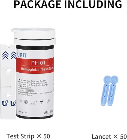 URIT 50 شريط اختبار الهيموجلوبين مع 50 وخز (مقياس الاختبار غير متضمن)، شرائط اختبار الهيموجلوبين لجهاز قياس الهيموجلوبين URIT فقط. in Kuwait