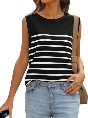 MIROL Women's Sleeveless Striped Tank Tops 2024 Summer Crewneck T-Shirts Basic Knit Casual Loose Blouse in Saudi Arabia