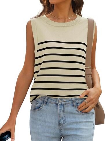MIROL Women's Sleeveless Striped Tank Tops 2024 Summer Crewneck T-Shirts Basic Knit Casual Loose Blouse in Saudi Arabia