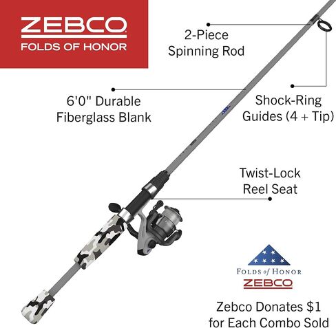 Zebco Folds of Honor Spinning Reel and 2-Piece Fishing Rod Combo in Kuwait