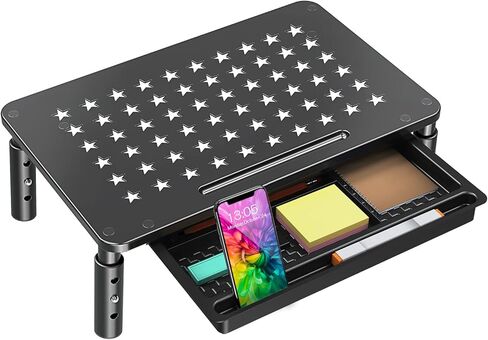 Zimilar Monitor Stand Riser with Drawer - 3 Height Adjustable Monitor Stand with Unique Star Mesh, Metal Monitor Riser for Computer Laptop Notebook Printer in Kuwait