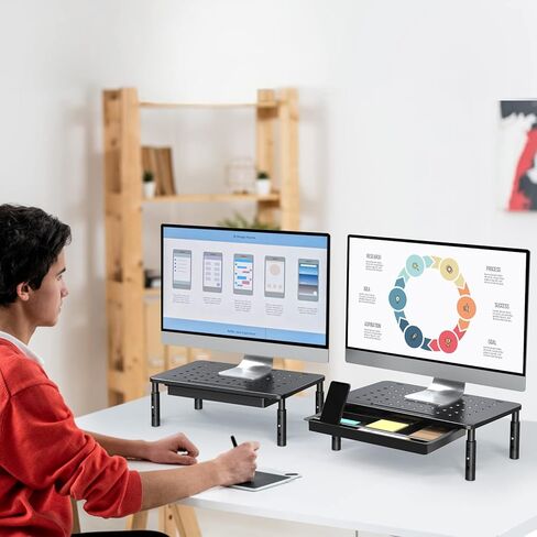 Zimilar Monitor Stand Riser with Drawer - 3 Height Adjustable Monitor Stand with Unique Star Mesh, Metal Monitor Riser for Computer Laptop Notebook Printer in Kuwait