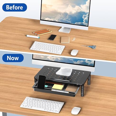 Zimilar Monitor Stand Riser with Drawer - 3 Height Adjustable Monitor Stand with Unique Star Mesh, Metal Monitor Riser for Computer Laptop Notebook Printer in Kuwait