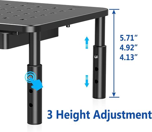 Zimilar Monitor Stand Riser with Drawer - 3 Height Adjustable Monitor Stand with Unique Star Mesh, Metal Monitor Riser for Computer Laptop Notebook Printer in Kuwait