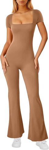 قطعة واحدة من بذلات مضيئة للنساء برقبة مربعة وبنطلون واسع الساق وطول كامل قابل للتمدد in Kuwait