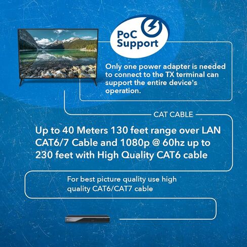 OREI UltraHD HDMI Extender 4K 18G HDBaseT Over Single CAT5e/CAT6 Cable 4K @ 60Hz Upto 230FT with IR Remote 1080P Upto 330 Ft - Power Over Cable - Zero Latency Black in Saudi Arabia